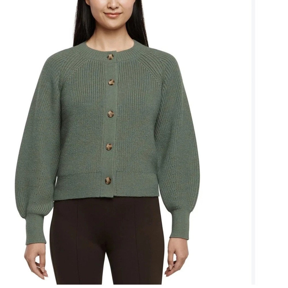 Banana Republic Womens Chunky Knit Cotton Cardigan S Green Fall Cottage Romantic